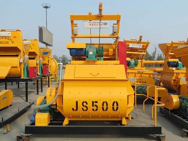 JS500 stationary twin shaft concrete mixer